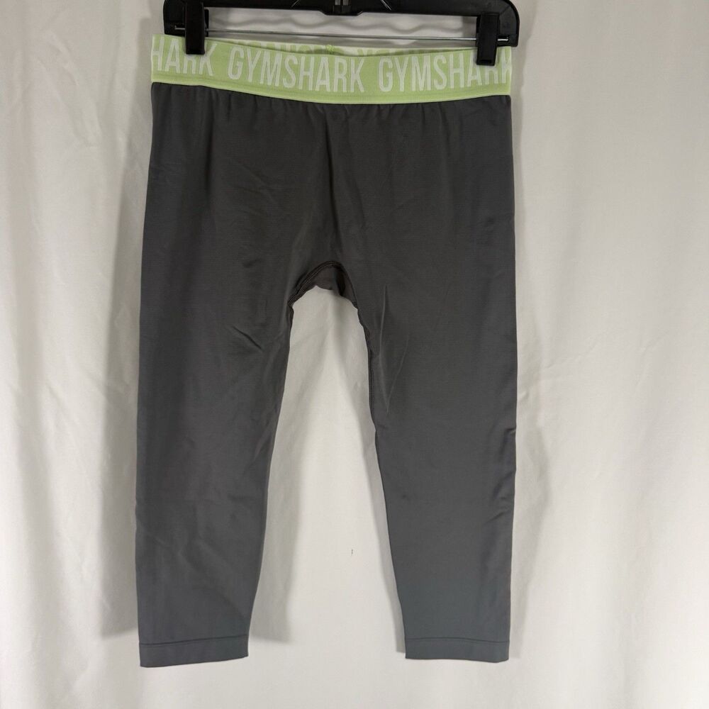 Gymshark Leggings Women's Large Grey Cropped Pull On Stretch Green Waist